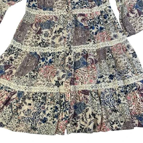 Knox Rose Boho Tiered Dress Small Floral Patchwork Bell Sleeve Cottagecore - Picture 8 of 9